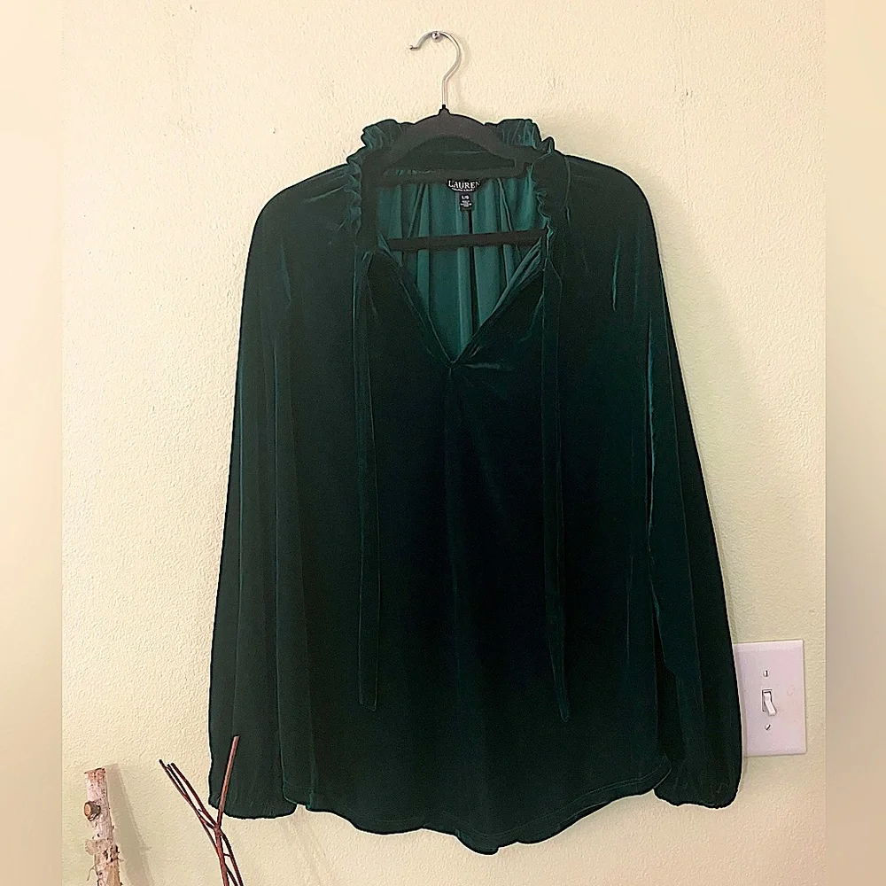 Ralph Lauren black label green emerald velvet long puff sleeve top blouse - Picture 1 of 4